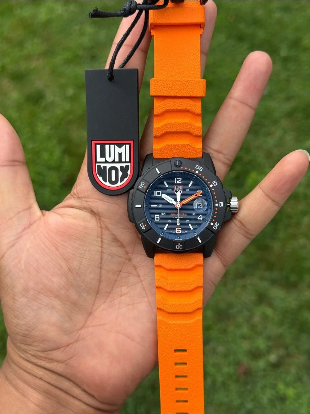 Luminox Navy Blue Dial Orange Strap Tactical mens Watch